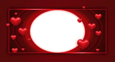 Romantic Gift Card Concept with Shiny Red Hearts with Copy Space for Text.