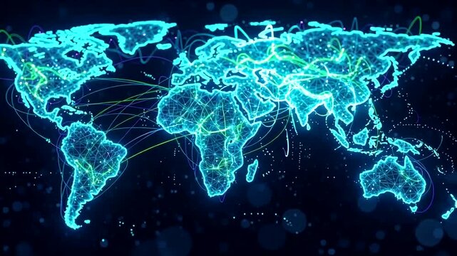 Global Network Connections World Map Visualization.