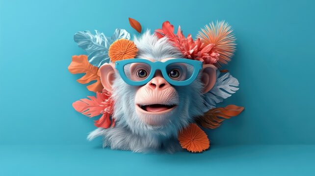 Stylized illustration of surprised monkey with exaggerated features.