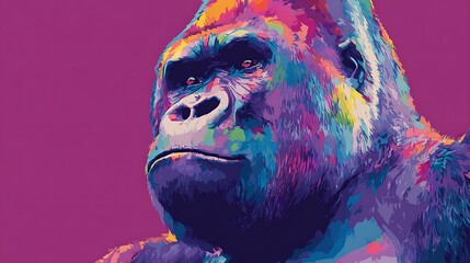 Obraz premium Side Profile Of A Colorful Gorilla In Abstract Pop Art Style primate animal Photo