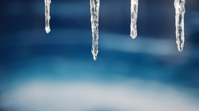 Close-up of melting ice and snow icicles