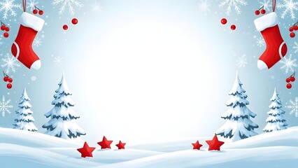 Christmas background with snowy landscape and stockings