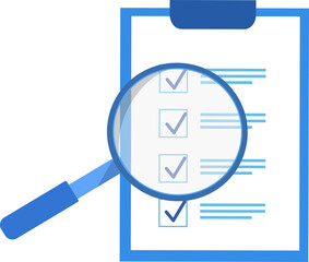 checklist clipboard icon with check mark and magnifying glass