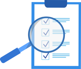 checklist clipboard icon with check mark and magnifying glass