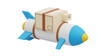 3D Render of Rocket Ship with Cargo Boxes in Space