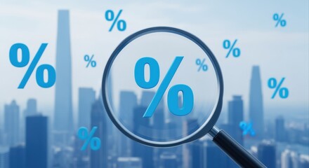 Interest Rates Magnified Over Cityscape: Illustrating Financial Analysis and Investment Opportunities in Urban Markets