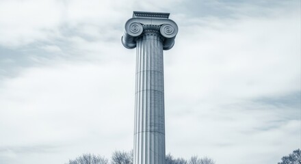 Naklejka premium Architectural Ionic Column Against Sky: Classical Design and Historical Monument, Ideal for Cultural and Historical Illustrations