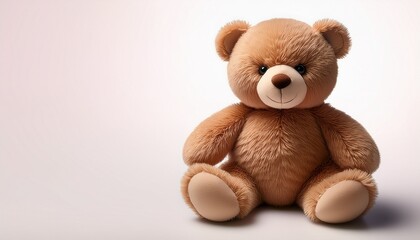 Obraz premium Isolated Teddy Bear Sitting Up Close Soft Cute Plush Toy Adorable Fluffy Fur Nobody Present