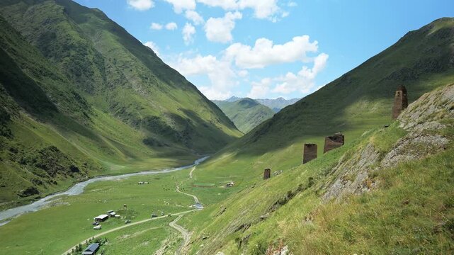 Tusheti landscape in Georgia. View of hiking route around in Tusheti, Georgia, Caucasus mountains