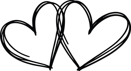 Double heart line illustration, hand drawn continuous heart outline for romantic themes, wedding invitations and love graphics, vector illustration