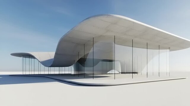 Modern Architecture 3D Rendering of Futuristic Building Design.