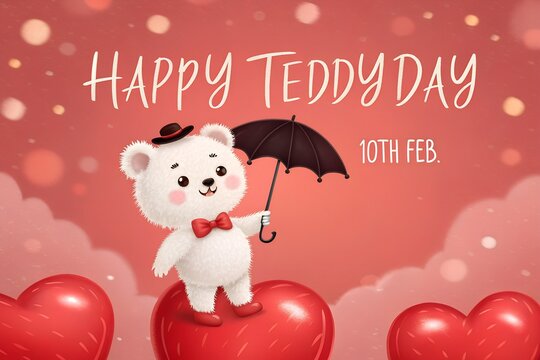 Happy Teddy Day 2025 Wishes Umbrella, Cute Teddy Day Messages with Umbrella Bear, Romantic Happy Teddy Day Quotes Hearts Umbrella, Teddy Day Status Shayari Rainy Love 2025, Sweet Teddy Day Greetings W