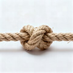  Thick Natural Rope Tied in a Secure Knot on Plain White Background