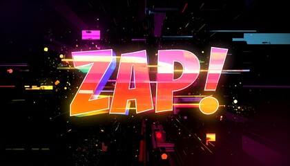 Bold, vibrant "ZAP!" graphic with explosion effect against a dark, techy background