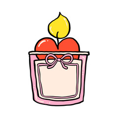 Hand Drawn Heart Shaped Candle in Pink Glass Illustration