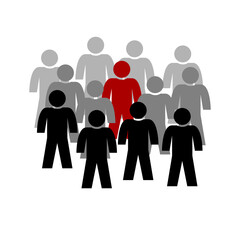 Red Unique Person Standing Out From the Crowd Silhouette Leadership Concept