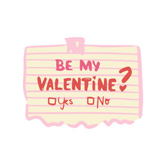 Hand Drawn Sticky Note with Be My Valentine Text and Checkbox Option