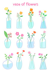 set of colorful vase of flowers 