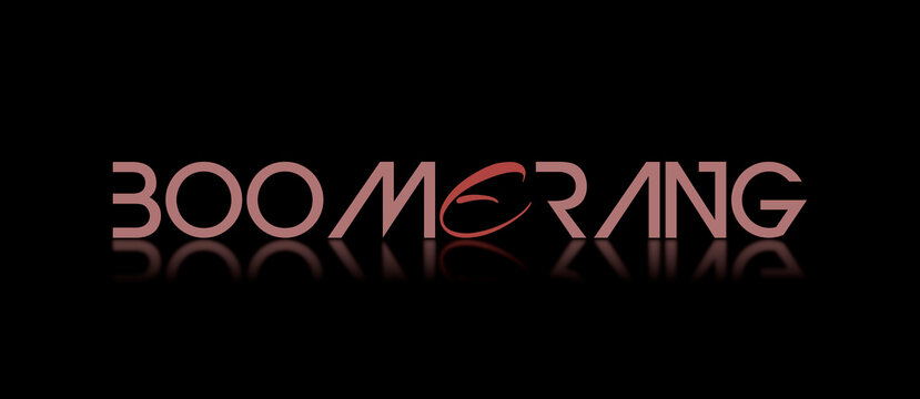 Testo BOOMERANG con font colorato e sfondo variabile