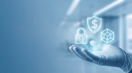 Innovative security measures showcased in open hand corporate office digital art professional environment close-up view technological support