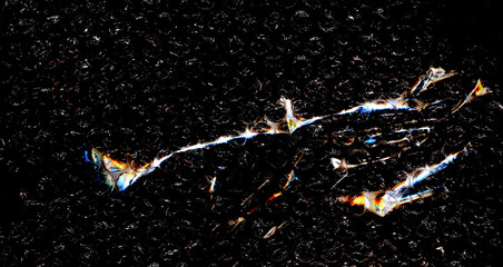 High contrast bubble wrap texture on black background with glowing light reflections. Abstract plastic pattern, futuristic industrial surface, dramatic lighting, creative packaging concept.