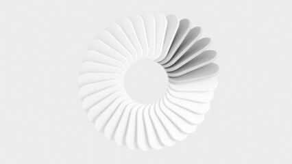 3D Circular Arrangement of White Petal Like Shapes Geometric Pattern and Symmetry in Modern Abstract Design with Curved Petals, 3d Rendering
