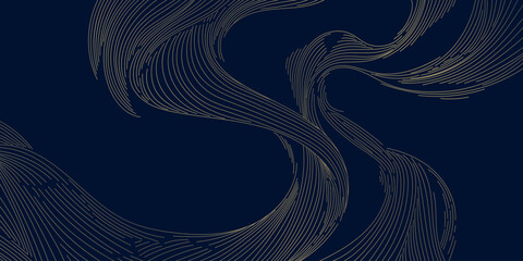 Luxury abstract wave pattern, elegant gold lines on dark background. Premium Japanese vector design, flow curves, geometric elements, wine label, packaging, wedding, posters, wallpaper.