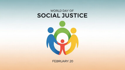 World day of social justice poster with diverse people holding hands in solidarity on february 20 promoting unity and equality