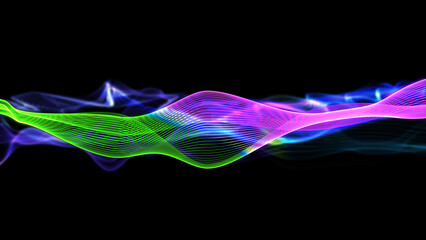 デジタルウェーブ・背景もや付き（抽象的でダイナミックな波形アート）JPG 黒背景