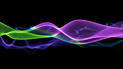 デジタルウェーブ・背景もや付き（抽象的でダイナミックな波形アート）JPG 黒背景