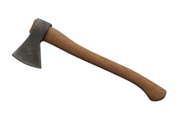 Hand axe with wooden handle for chopping wood