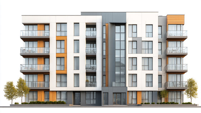 Modern Apartment building facade isolated on white background