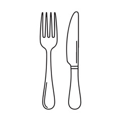 A simple line drawing of a fork and knife on a vector illustration