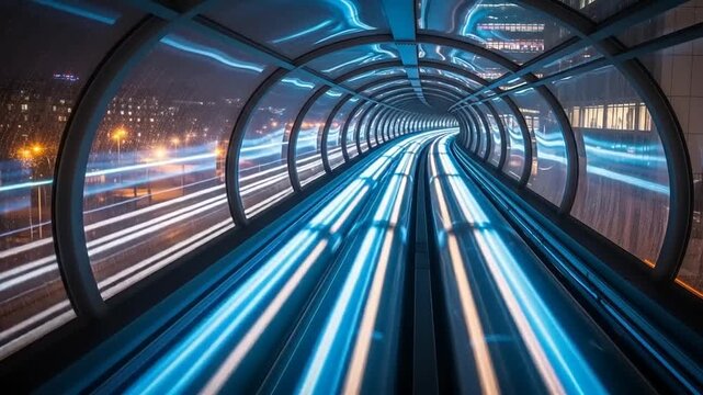 Futuristic Tunnel with Blurred Motion Lights.