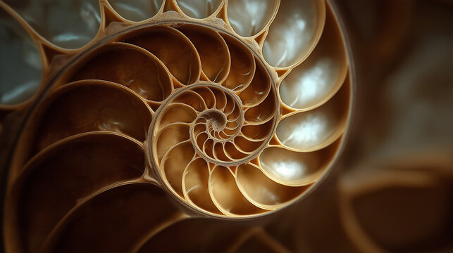 Fibonacci spiral nautilus shell