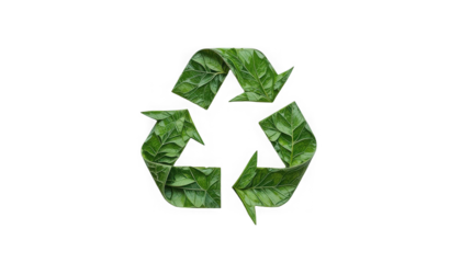 Environmentally friendly recycling symbol crafted from vivid green leaves representing nature's commitment to sustainability on transparent background