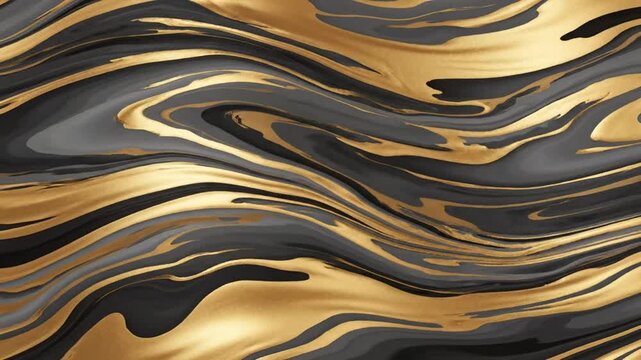 Gold and black marbled liquid pattern on white background for design