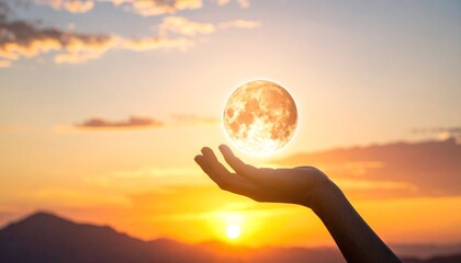 Holding the Light a Symbolic Gesture of Hope and Guidance at Sunset in Nature.