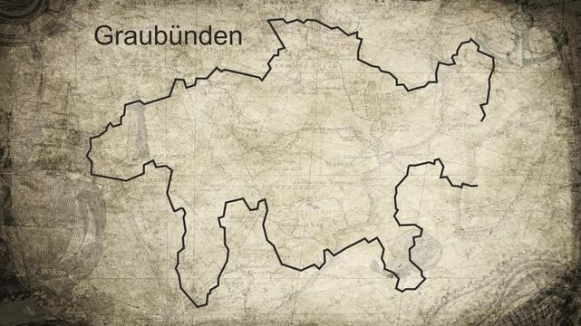 Grisons map drawn on a cartography background sheet of paper