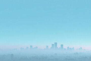 City skyline disappearing in dense morning fog
