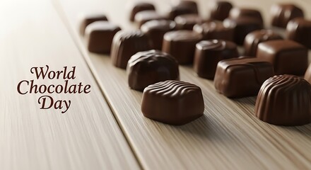 Delicious assorted chocolates on wooden table for world chocolate day celebration
