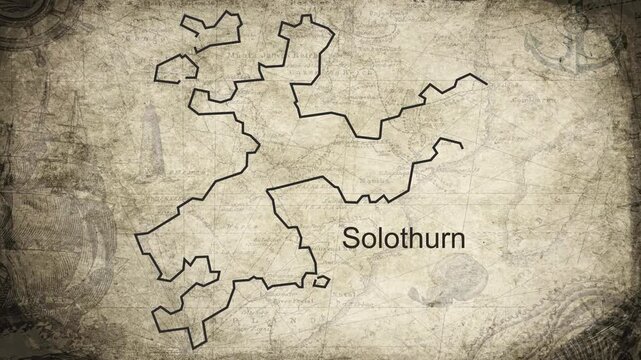 Solothurn map drawn on a cartography background sheet of paper