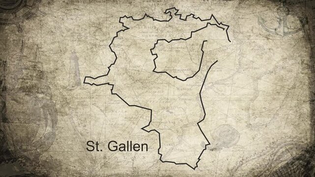 St. Gallen map drawn on a cartography background sheet of paper