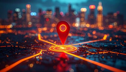 Red Location Marker on Digital City Map Interface