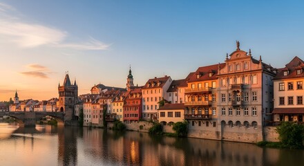 Fototapeta premium Minimalist European riverside cityscape