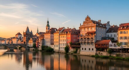 Fototapeta premium Minimalist European riverside cityscape