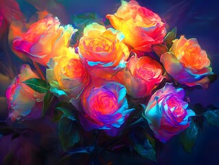 Vibrant bouquet of multicolored roses