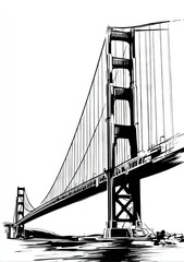Fototapeta premium Black and white graphic illustration of a suspension bridge