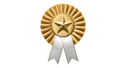 Golden Rosette Ribbon Award With Star And White Tails isolated on transparent background