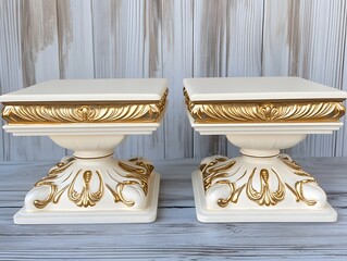 Elegant white pedestals with gold accents
